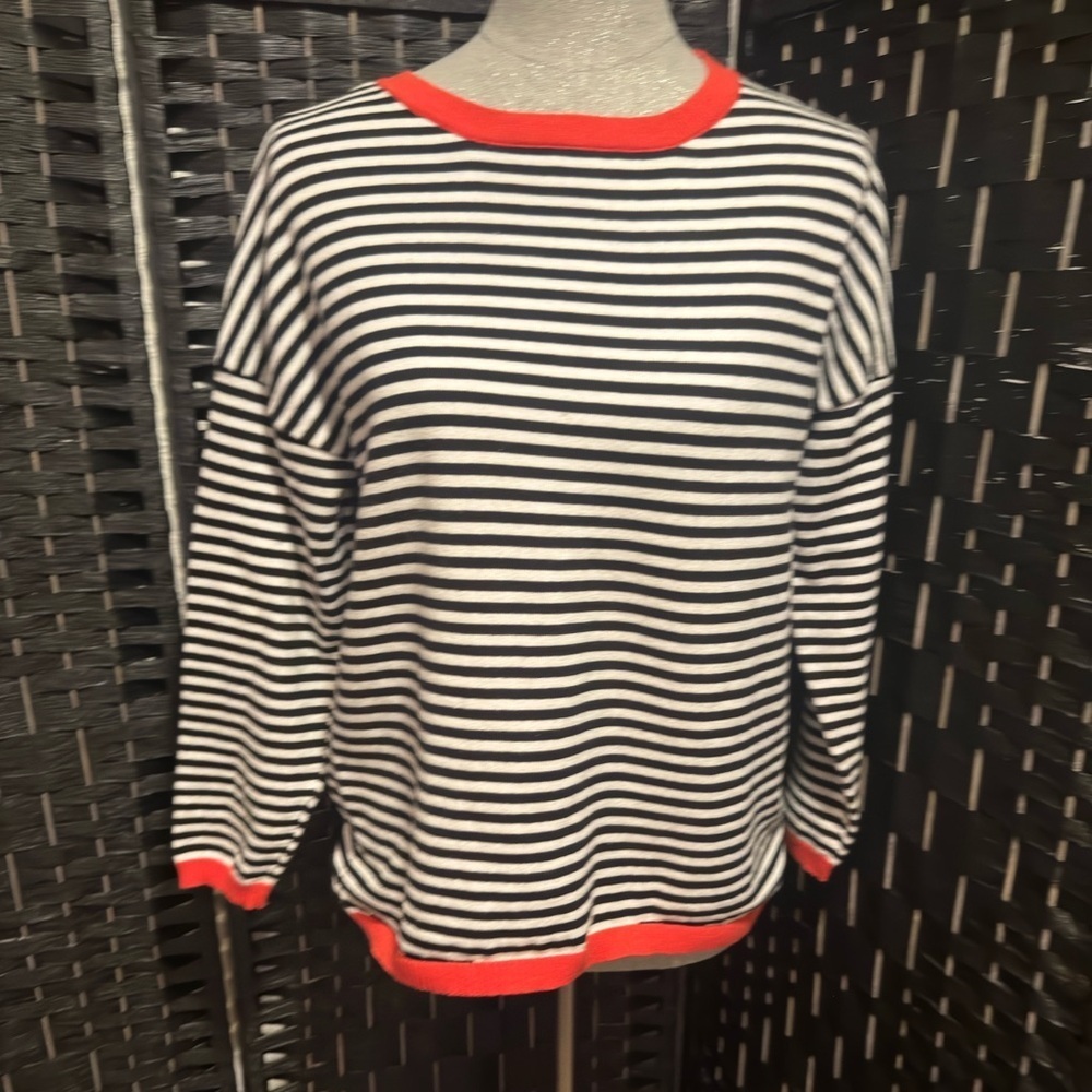 Dokotoo Striped Black and White Sweater with Red Accents Sz M - Picture 1 of 5